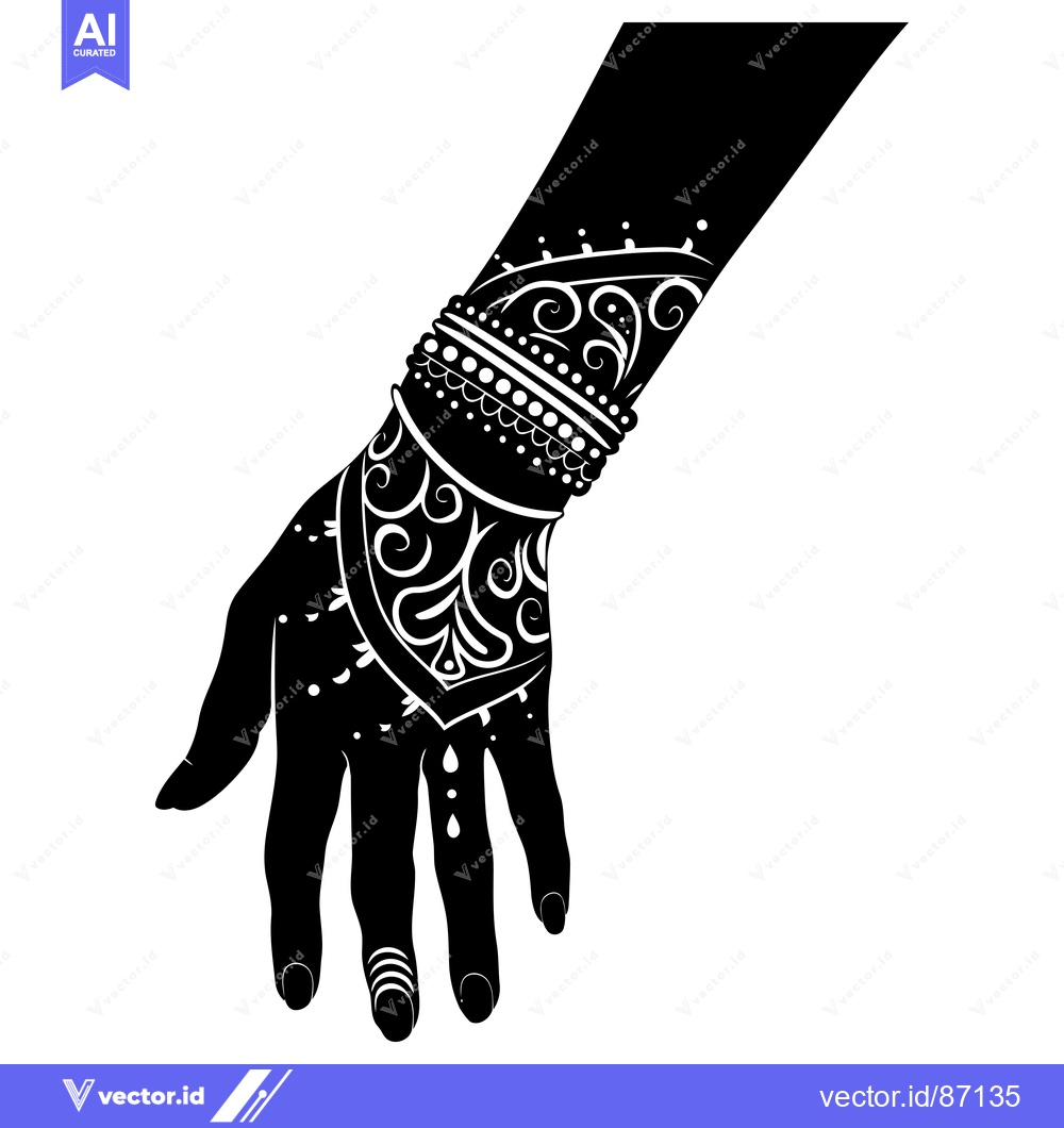 Premium Vector of Black and White Silhouette of a Hand with Intricate Henna Designs and