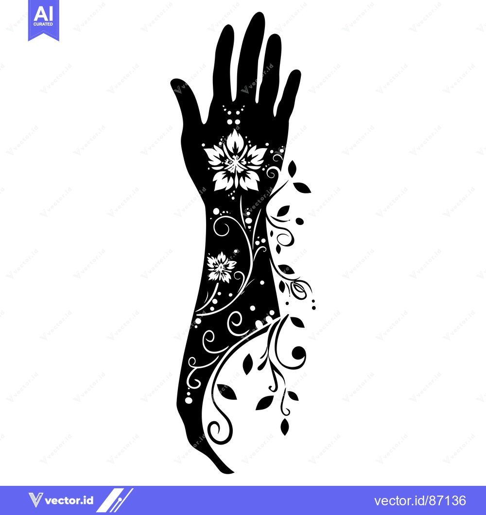 Premium Vector dari Black and White Hand Silhouette with Floral Design
