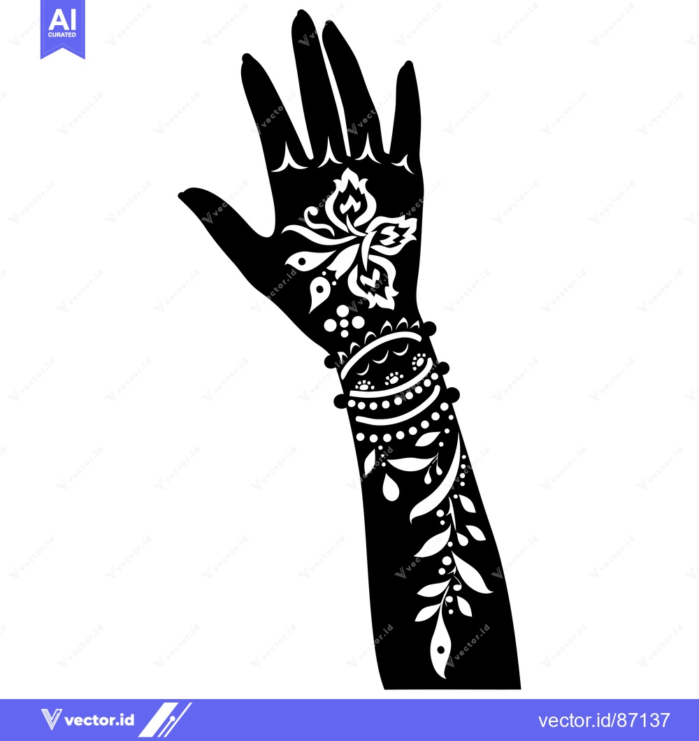 Premium Vector of Black and White Silhouette of a Hand with Intricate Henna Tattoo Desig