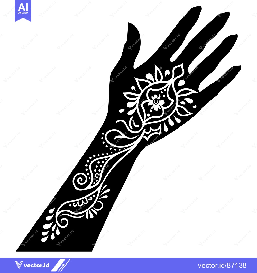 Premium Vector of Black and White Silhouette of a Hand with Intricate Henna Designs