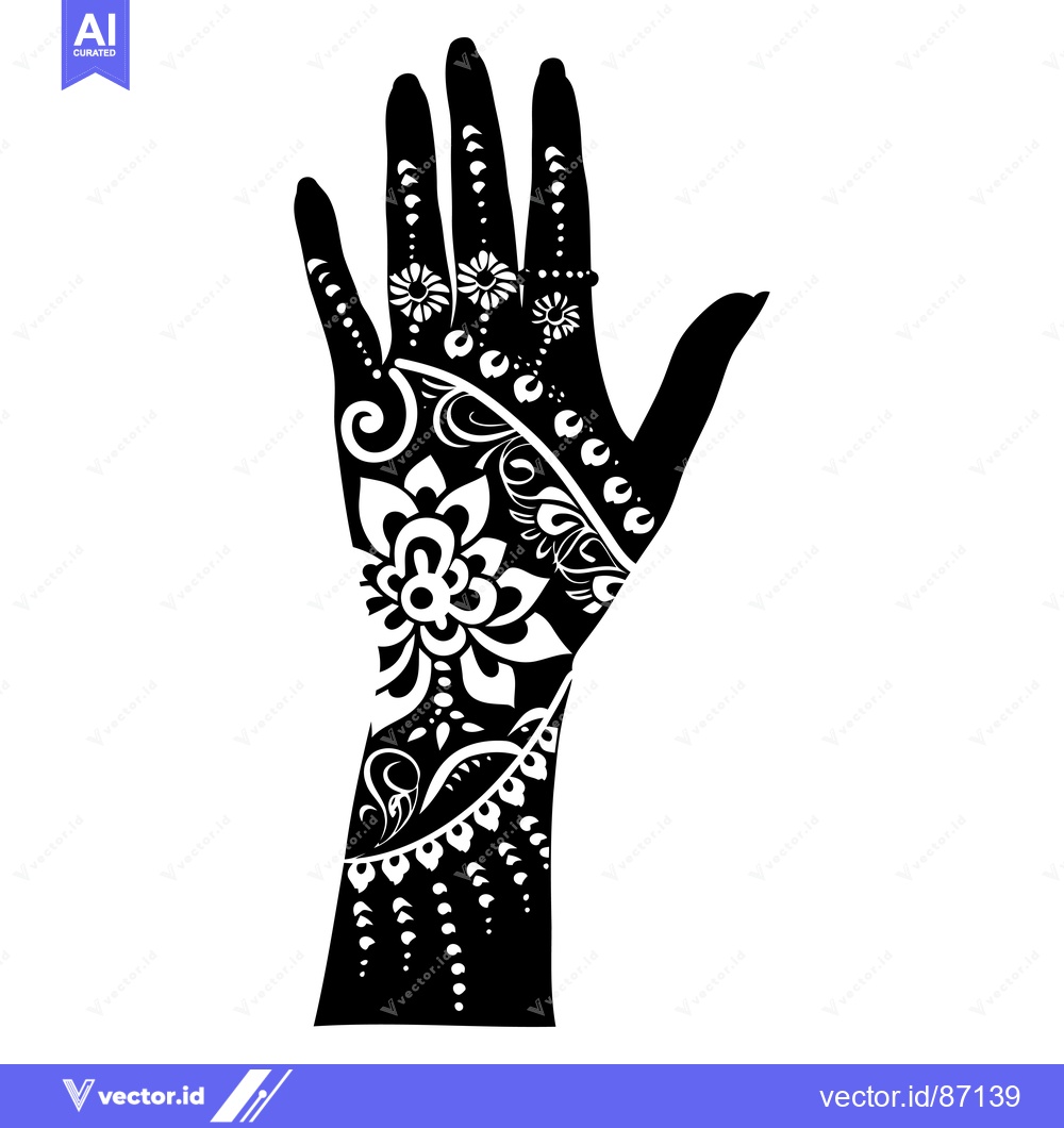 Premium Vector dari Black and White Hand with Intricate Floral Henna Design