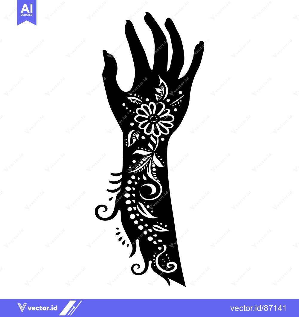 Premium Vector of Black and White Silhouette of a Hand with Floral Design