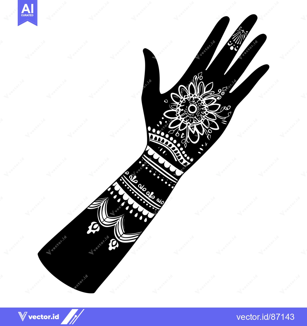 Premium Vector of A Silhouette of a Hand Decorated with Intricate Henna Designs