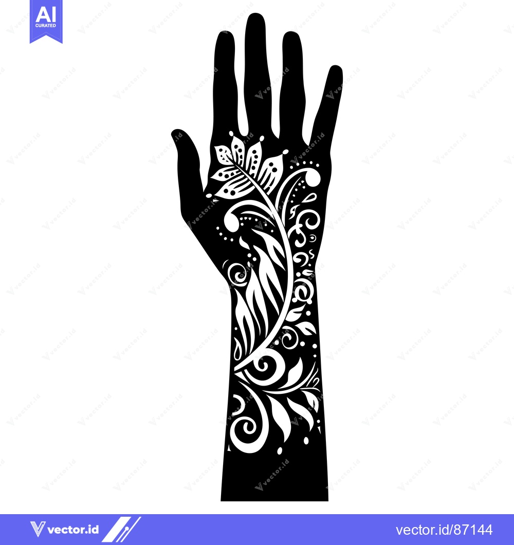Premium Vector dari Black and White Silhouette of a Hand with Floral Tattoo