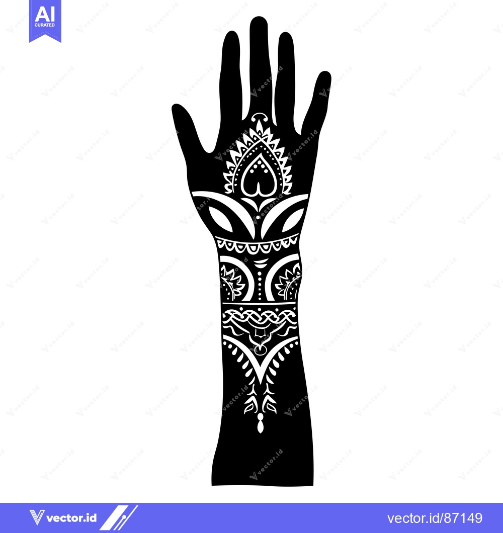 Premium Vector of Black and White Silhouette of a Hand with Intricate Mehndi Design