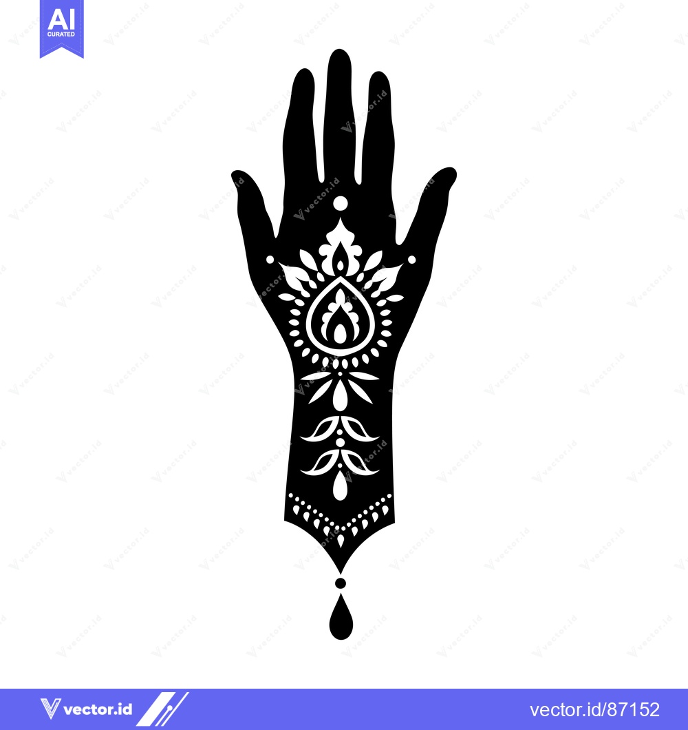Premium Vector dari Black Silhouette of Hand with Ornate Henna Design
