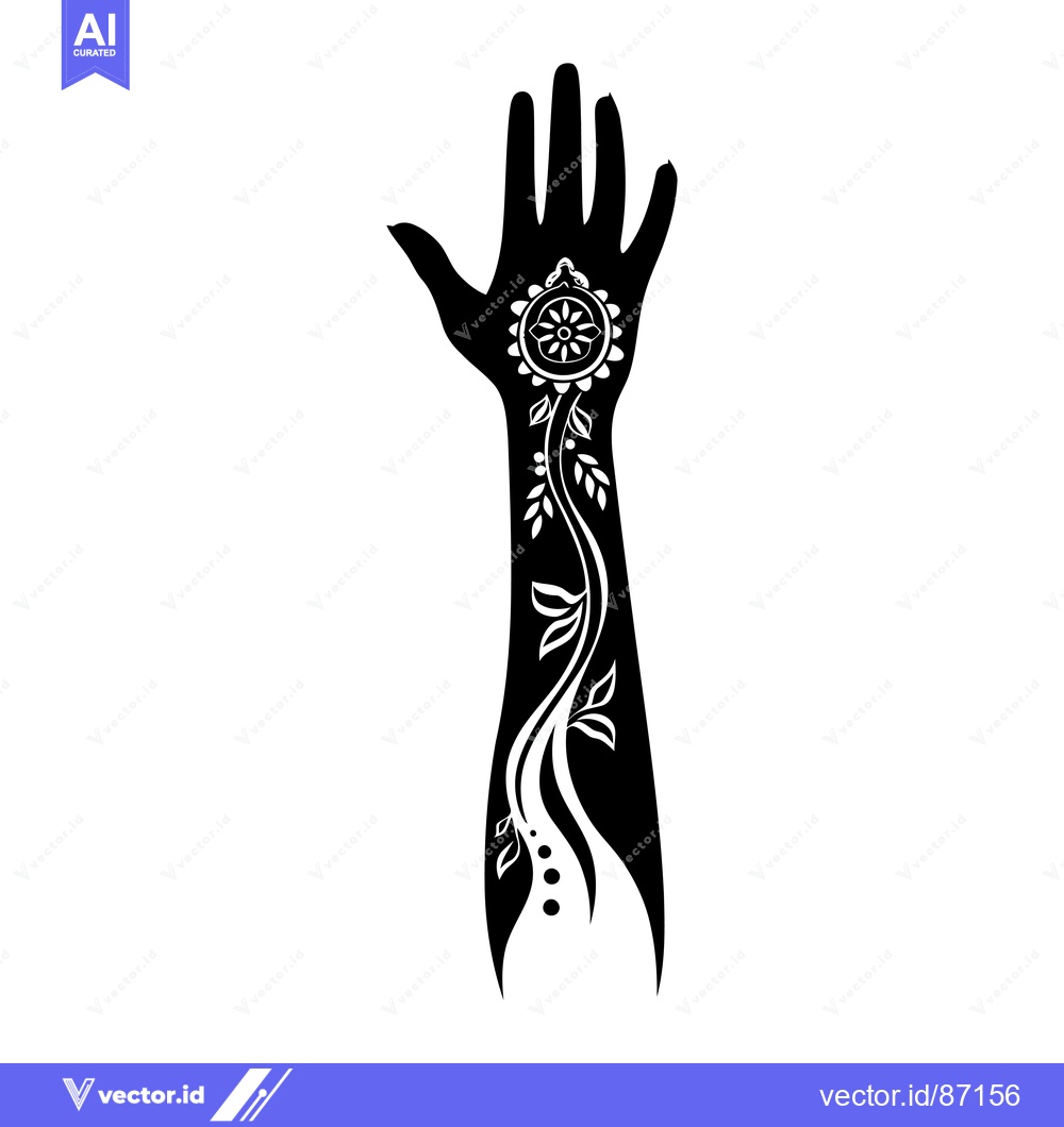 Premium Vector of Black and White Silhouette of a Hand with Elaborate Floral Henna Tatto