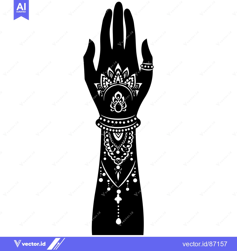 Premium Vector of Ornate Hand Silhouette with Intricate Jewelry and Floral Design