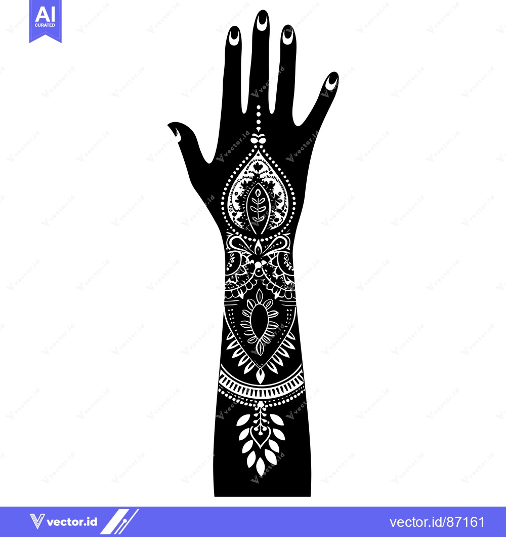 Premium Vector of Black and White Silhouette of a Hand with Intricate Henna Designs