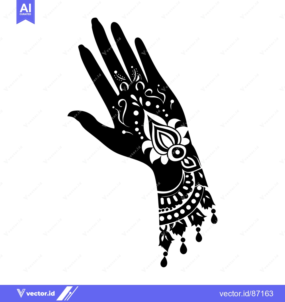 Premium Vector dari Black and White Hand with Intricate Floral Henna Tattoo Design