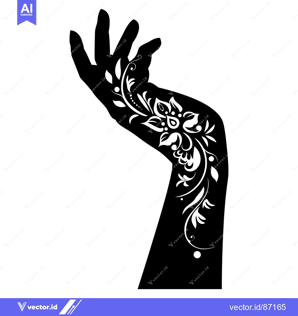 Premium Vector of Silhouette of a Hand with Intricate Floral Henna Tattoo
