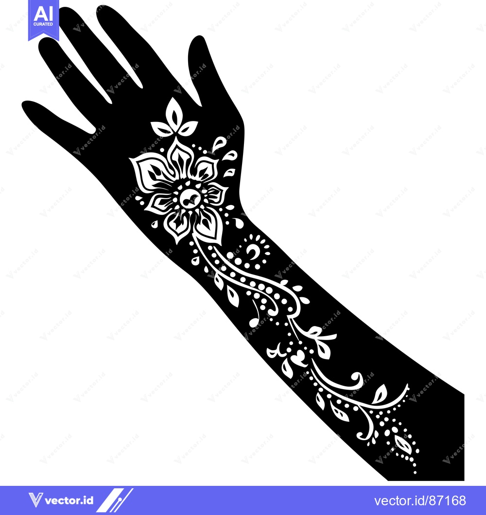Premium Vector of Black and White Silhouette of Hand with Floral Henna Tattoo