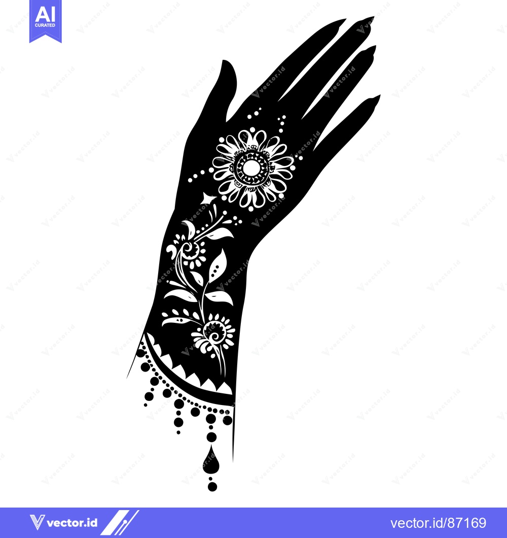 Premium Vector of Black and White Silhouette of a Hand with Intricate Henna Designs