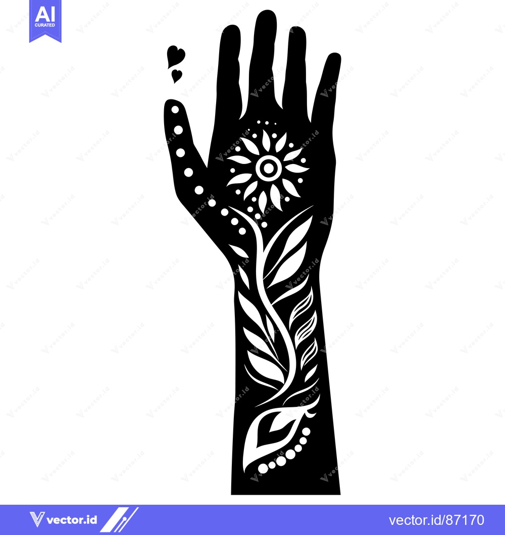 Premium Vector dari Black and White Silhouette of a Hand with a Flower Design