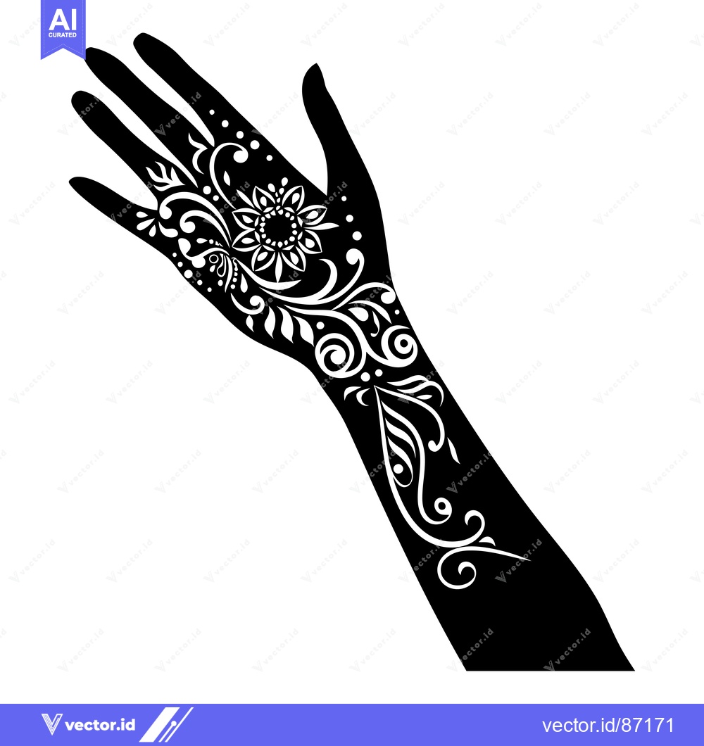 Premium Vector dari Black and White Hand with Intricate Floral Henna Tattoo