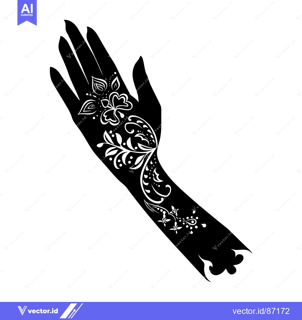 Premium Vector of Black and White Silhouette of a Hand with Intricate Floral Henna Tatto