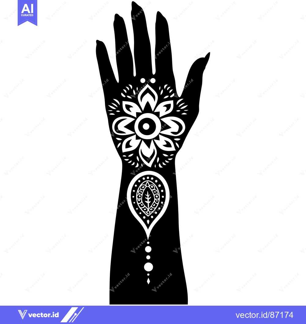 Premium Vector of Black and White Hand with Intricate Floral Tattoo Design