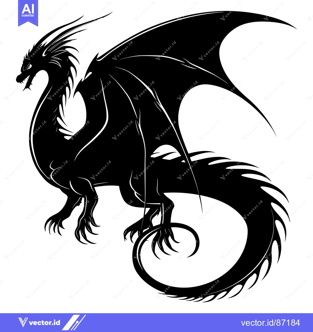 Premium Vector dari Black and White Silhouette of a Dragon with Wings Spread