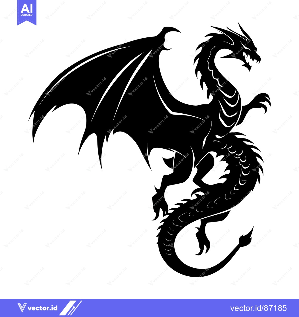 Premium Vector dari Black Silhouette of a Dragon with Wings Spread