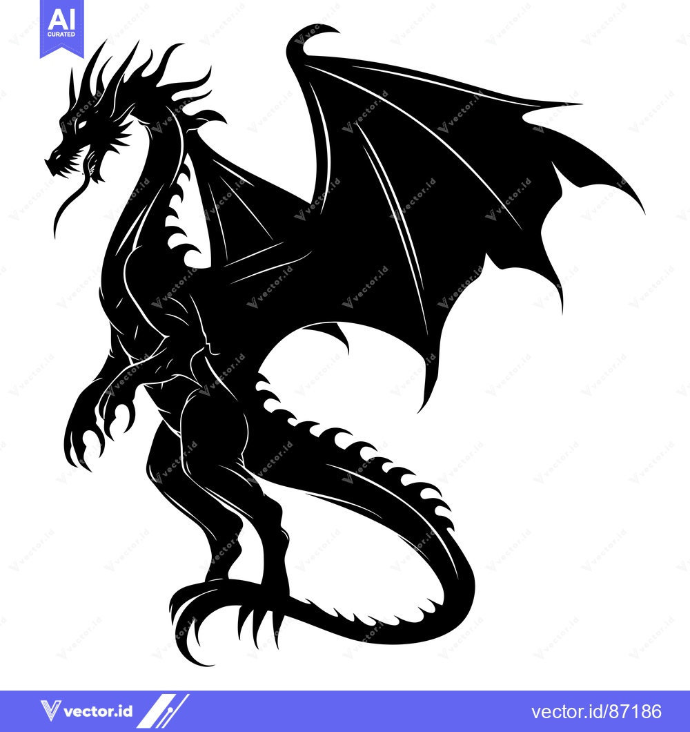 Premium Vector dari Black and White Silhouette of a Dragon with Spread Wings
