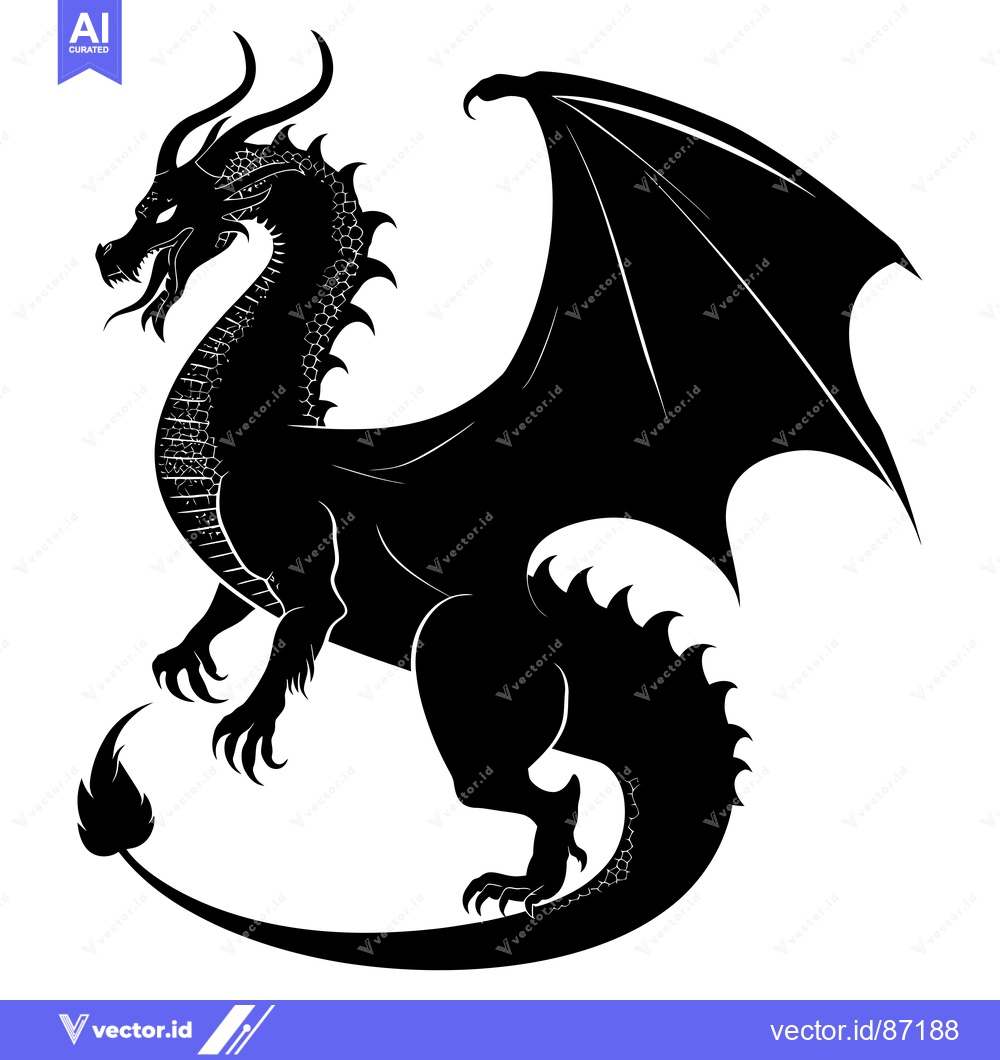 Premium Vector of A Black Silhouette of a Dragon with Spikes, Claws, and Wings