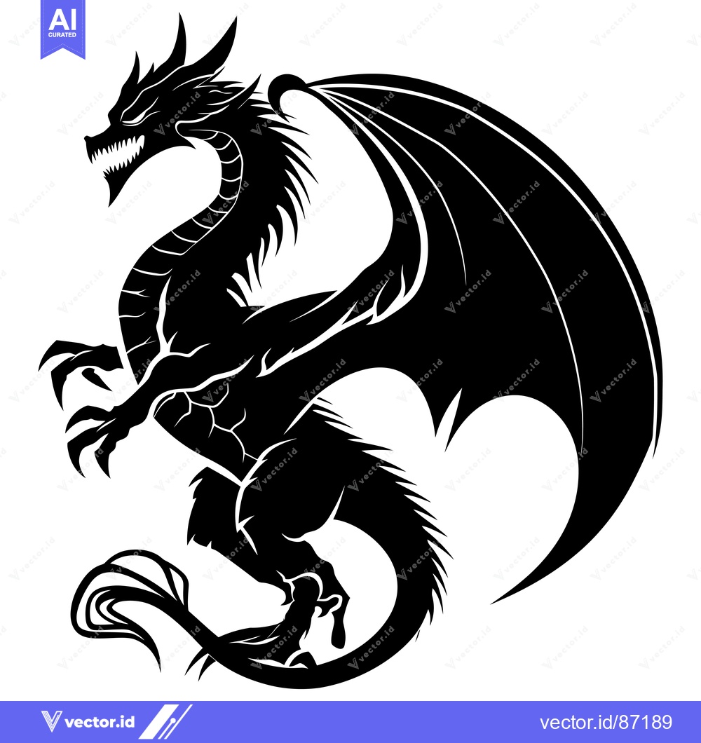 Premium Vector dari Black and White Silhouette of a Dragon with Spread Wings