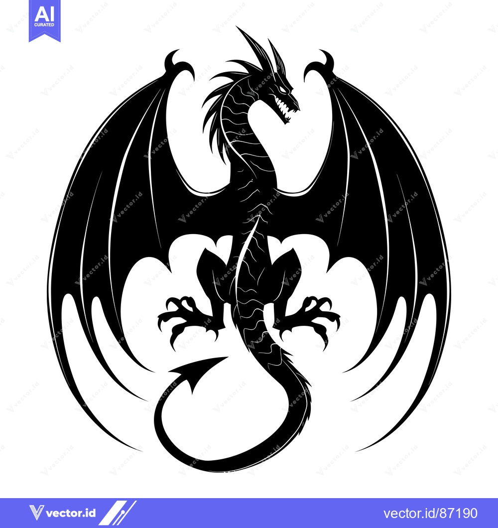 Premium Vector dari Black Silhouette of a Dragon with Spread Wings
