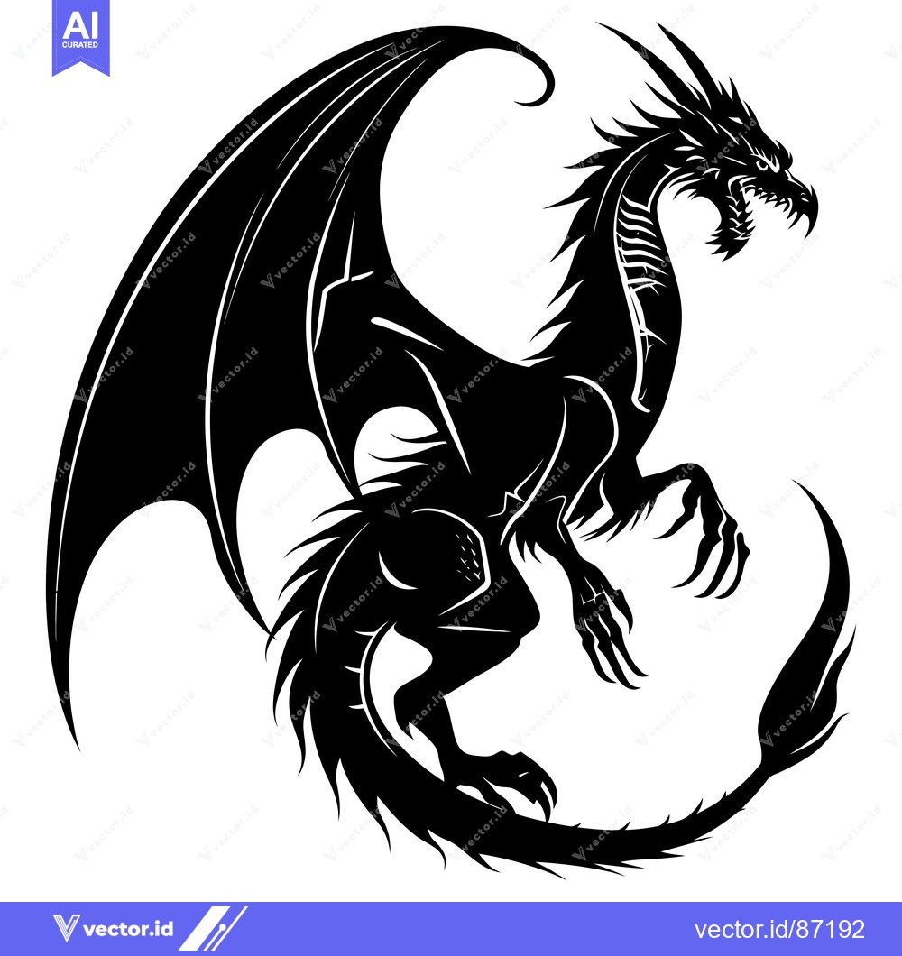 Premium Vector dari Black and White Silhouette of a Dragon with Wings Spread