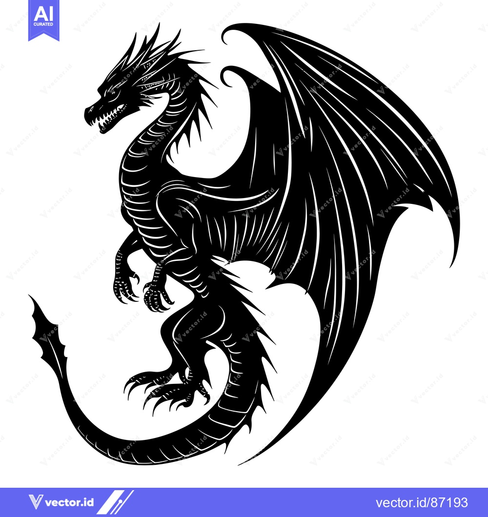 Premium Vector of A Black and White Silhouette of a Dragon with Spikes and Wings