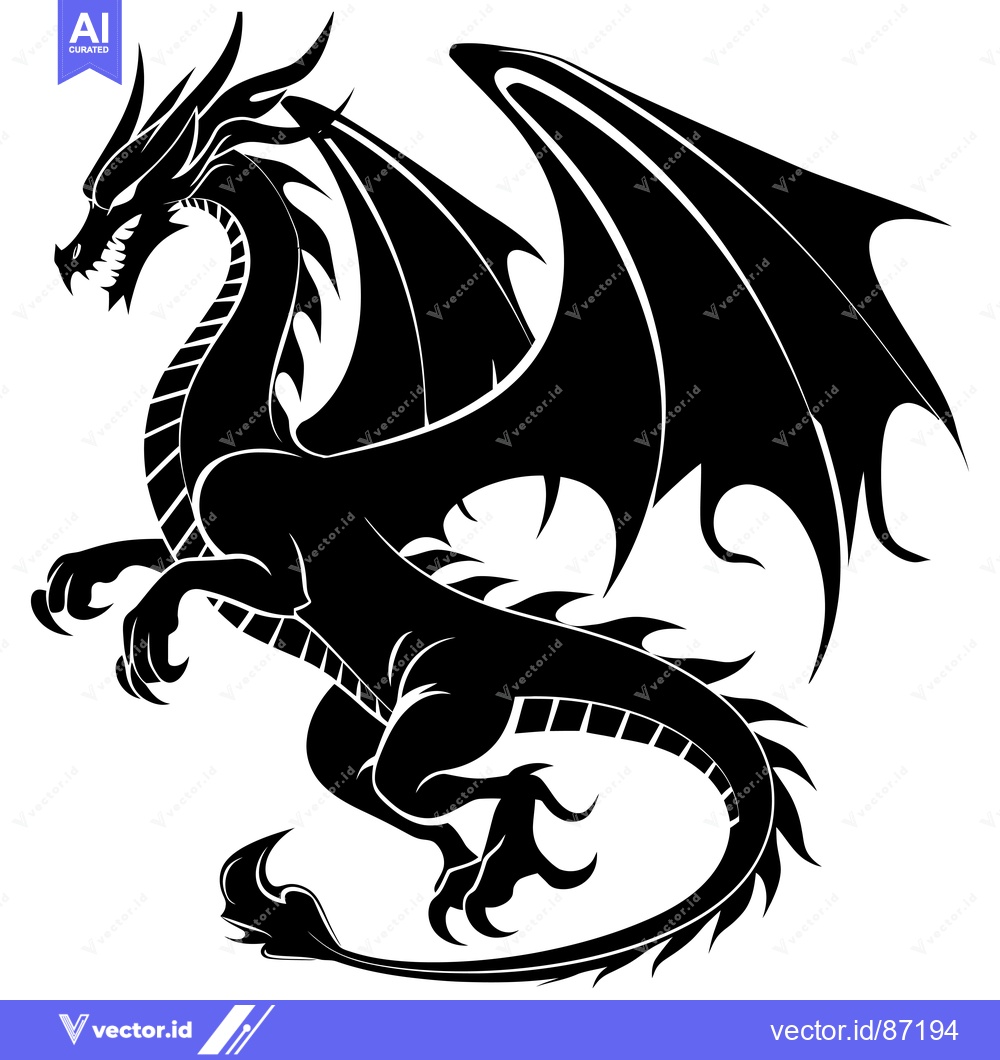 Premium Vector of Black and White Stylized Dragon Illustration