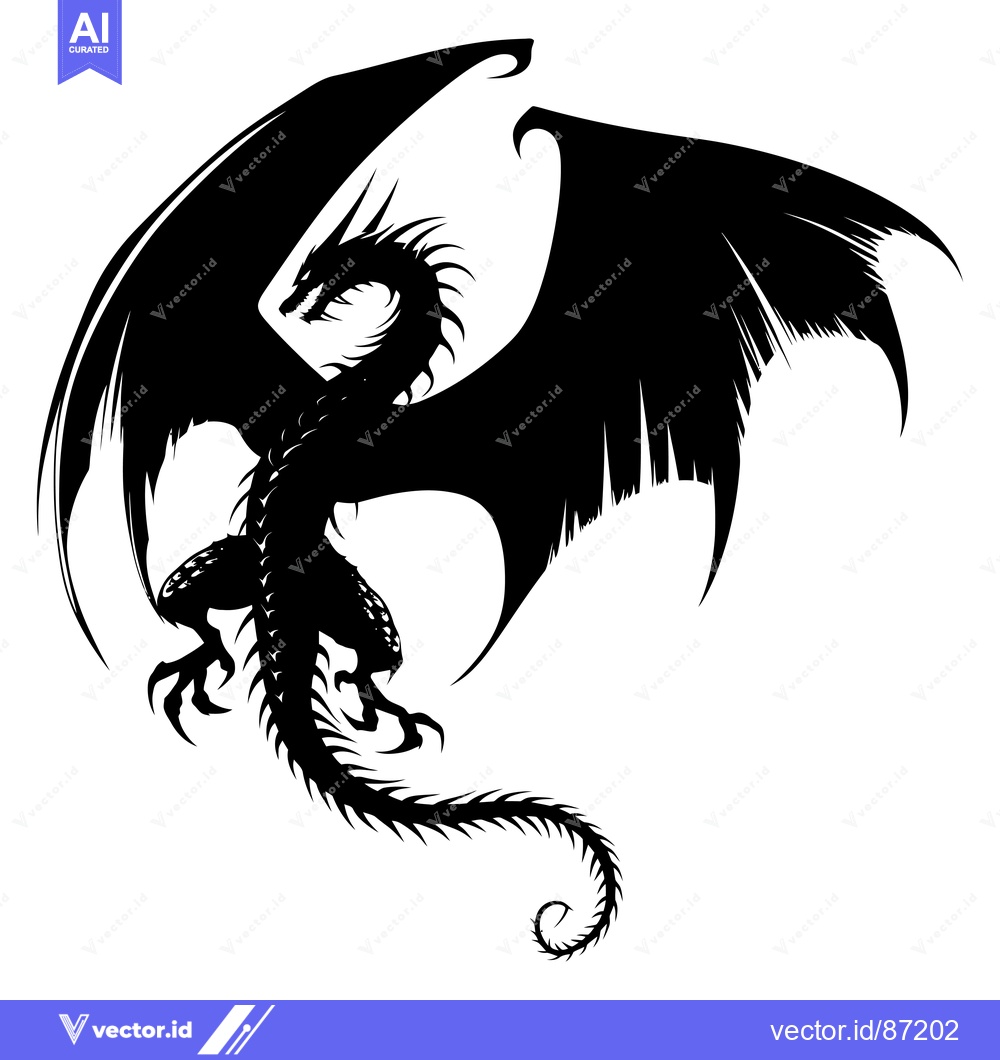 Premium Vector dari Black Silhouette of a Dragon with Spread Wings