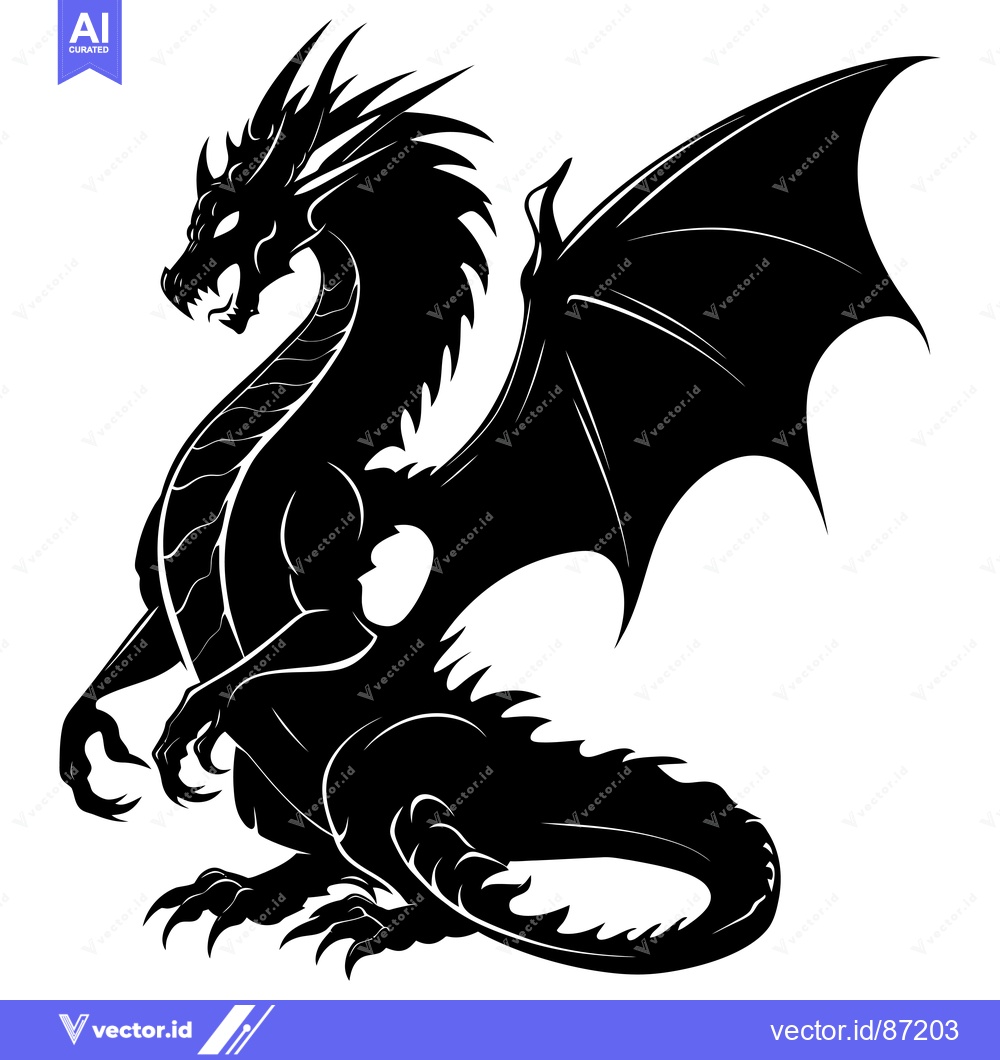 Premium Vector of Black Silhouette of a Dragon with Spikes and Wings