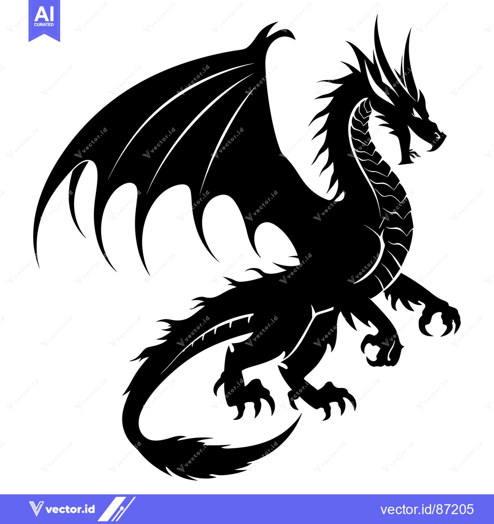 Premium Vector dari Black silhouette of a dragon with wings outstretched