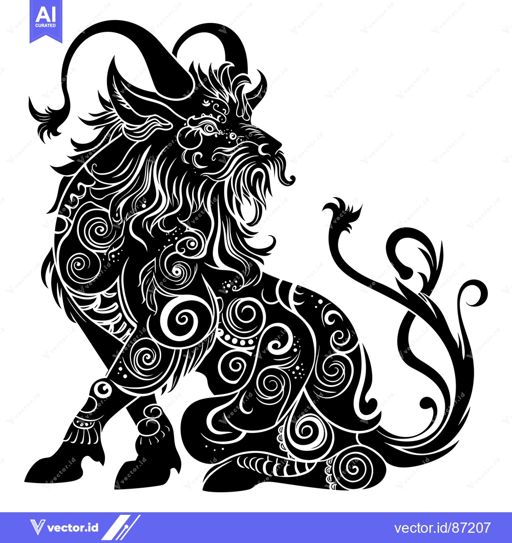 Premium Vector dari Ornate Black and White Mythical Creature Silhouette