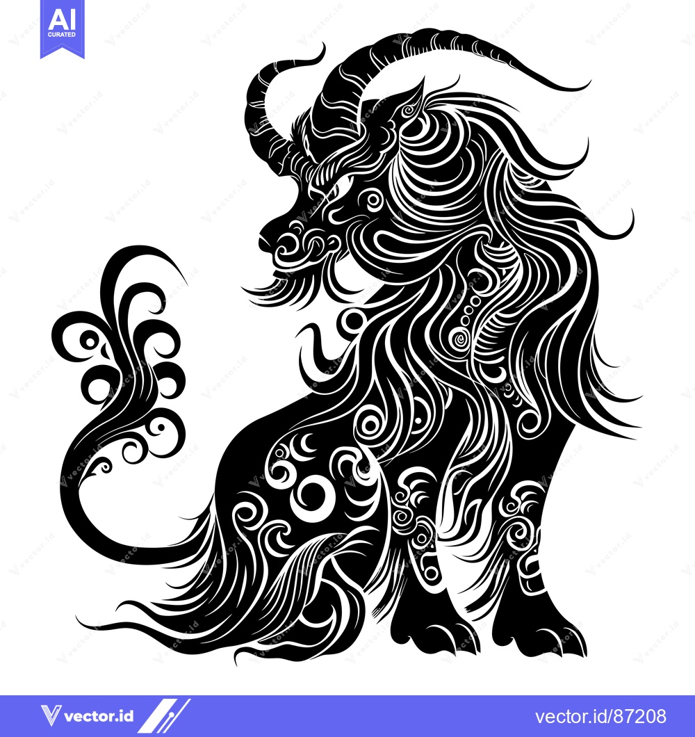 Premium Vector of Intricately Detailed Black and White Illustration of a Mythical Beast