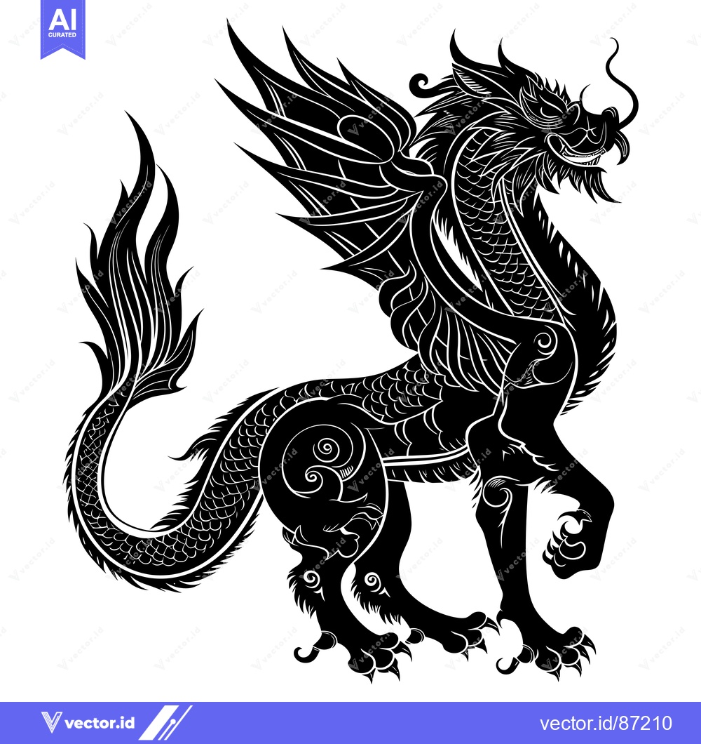 Premium Vector of Black and White Silhouette of a Detailed Dragon