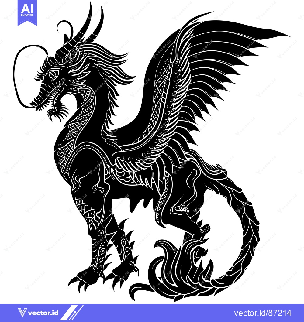 Premium Vector dari Ornate Black and White Dragon Silhouette
