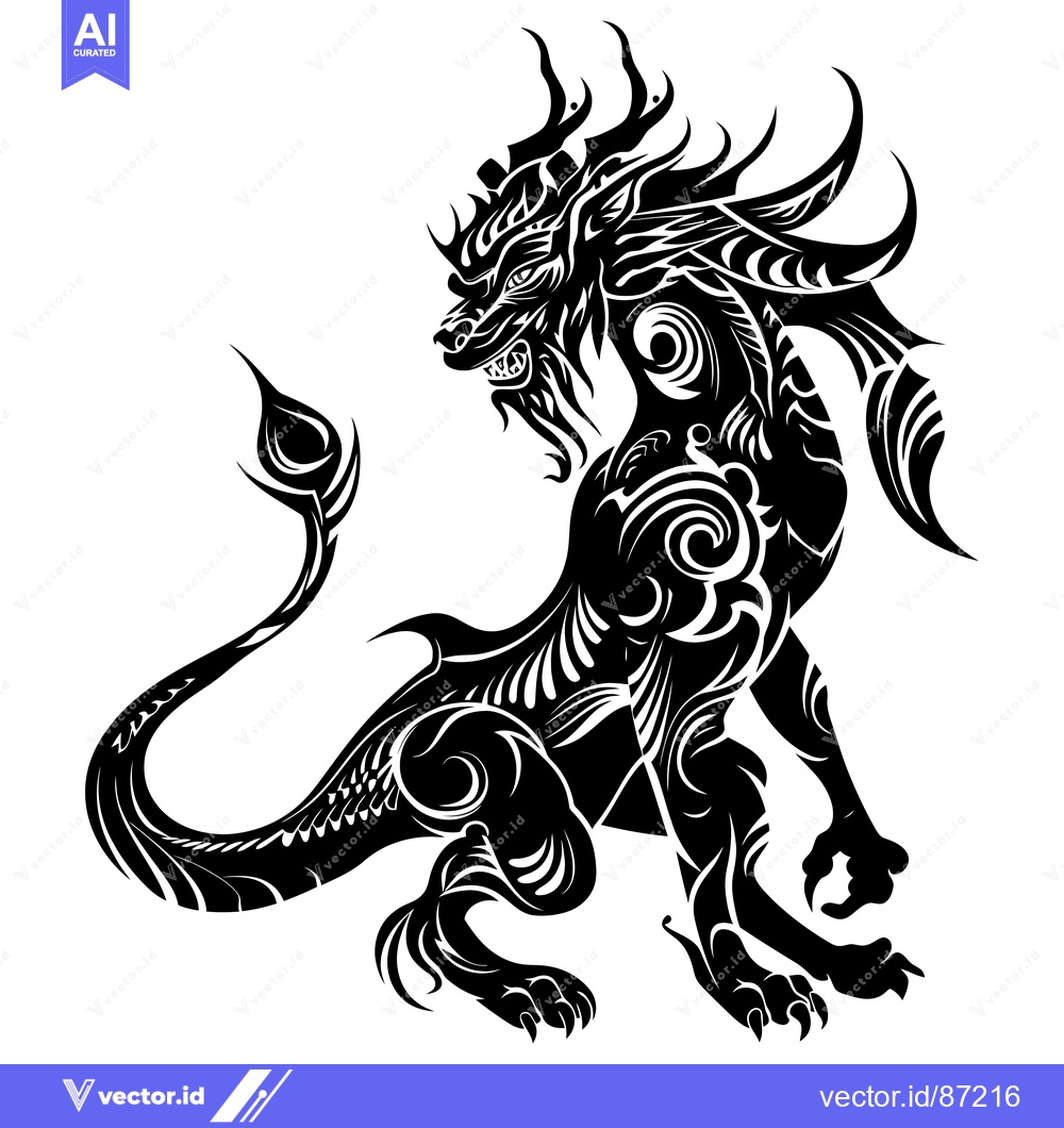 Premium Vector dari Black and White Stylized Dragon with Claws and Wings