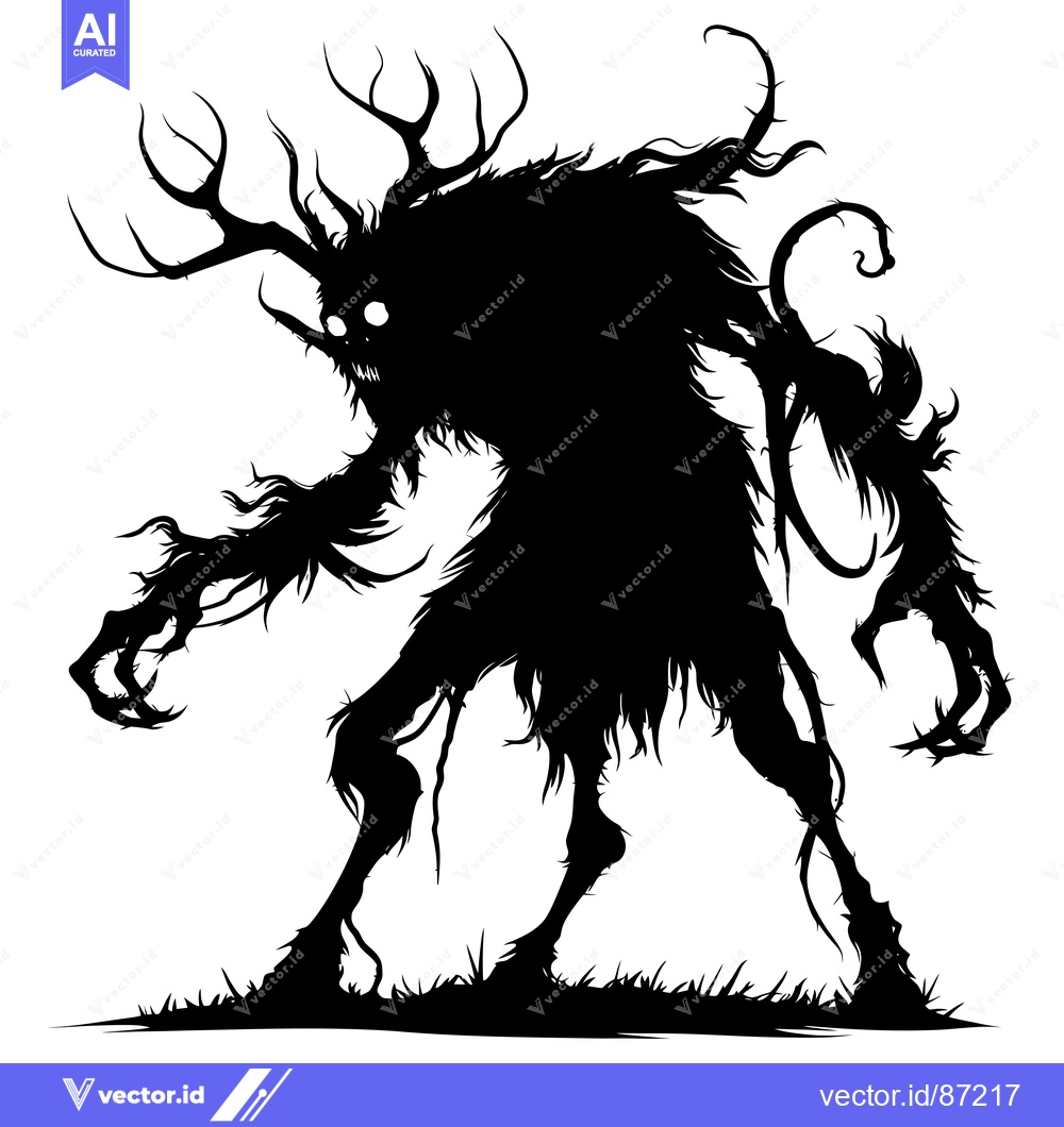 Premium Vector of Silhouette of a grotesque, monstrous creature with antlers and claws