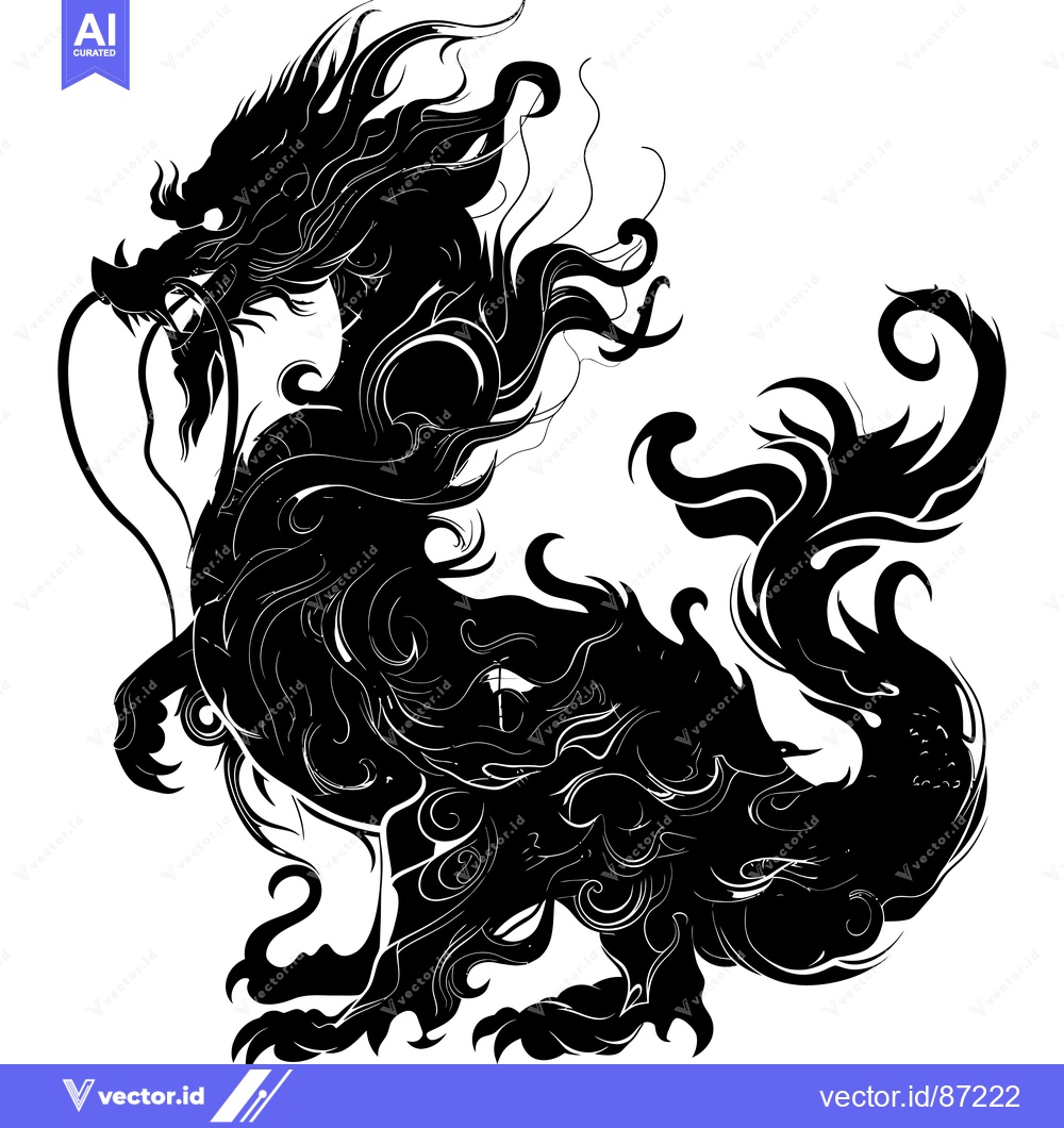 Premium Vector of Black and White Silhouetted Chinese Dragon Design