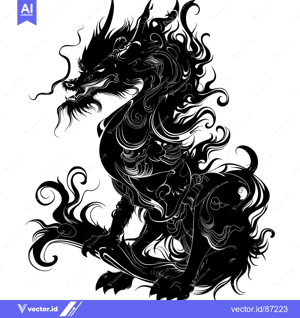 Premium Vector dari A Stylized Black and White Illustration of a Dragon