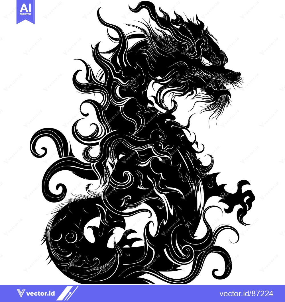 Premium Vector dari Black and White Stylized Dragon Illustration