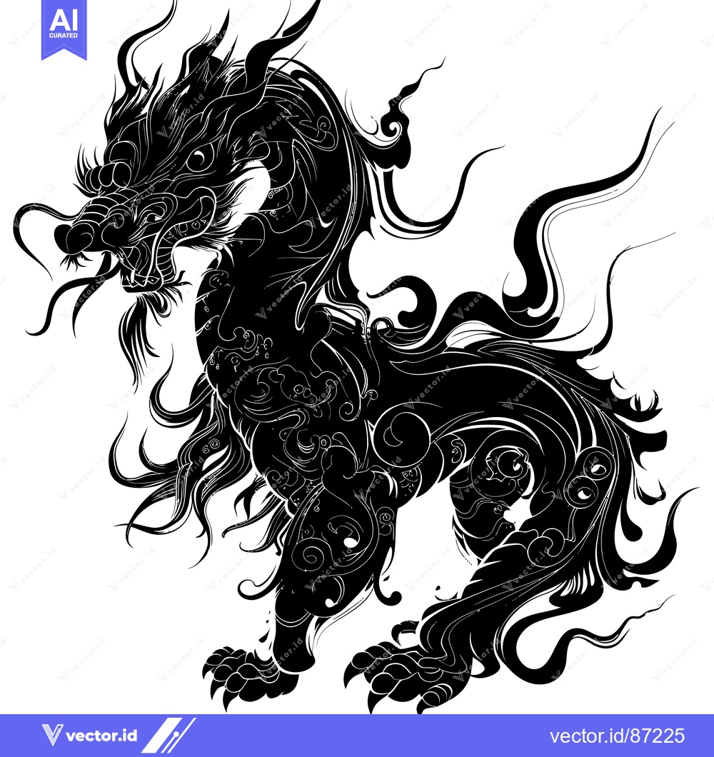 Premium Vector of Black and White Illustration of a Detailed Chinese Dragon