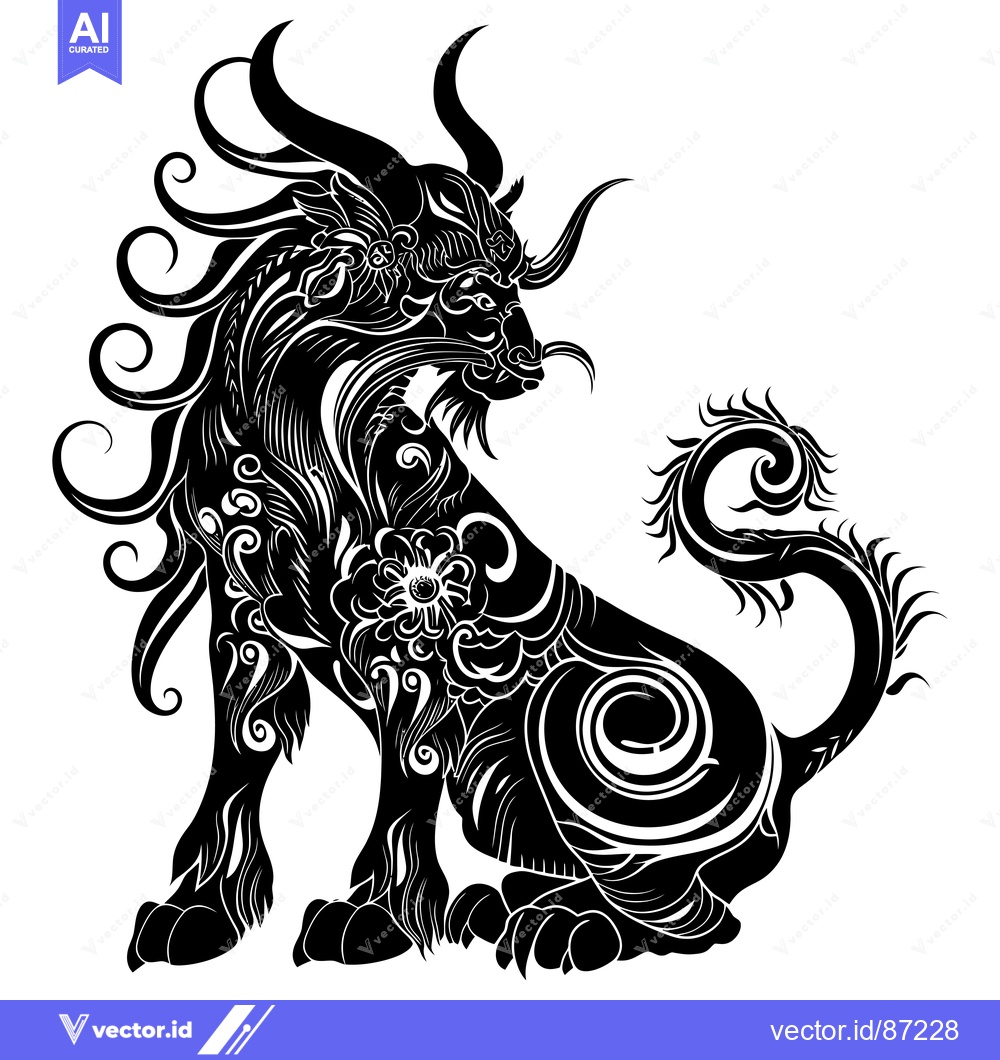 Premium Vector dari Black and White Ornate Chinese Guardian Lion