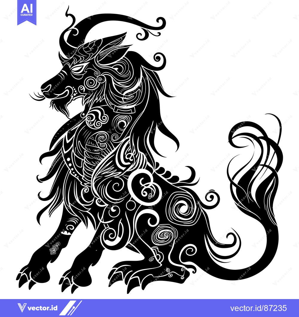 Premium Vector of Ornamental Black and White Stylized Animal with Swirling Details