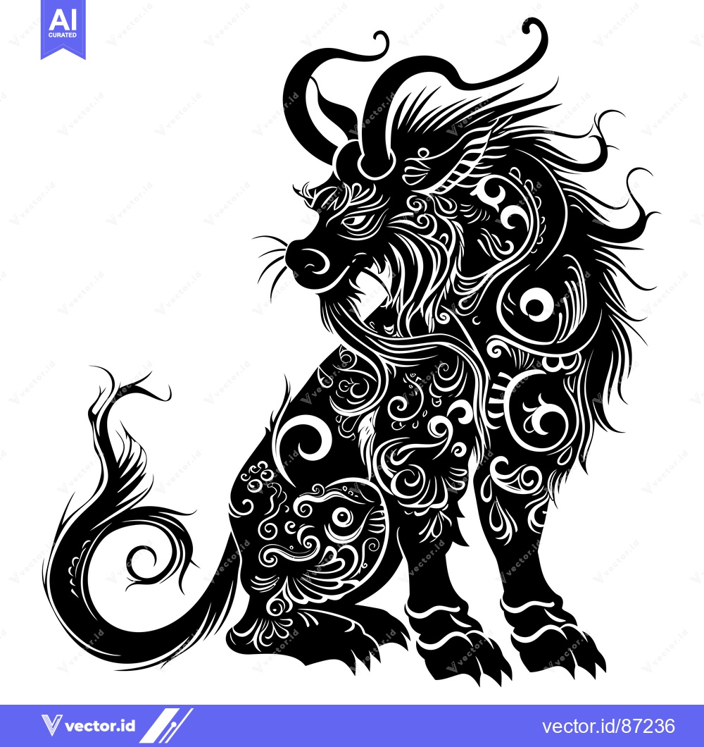 Premium Vector of Ornate Black and White Silhouette of a Mythical Beast