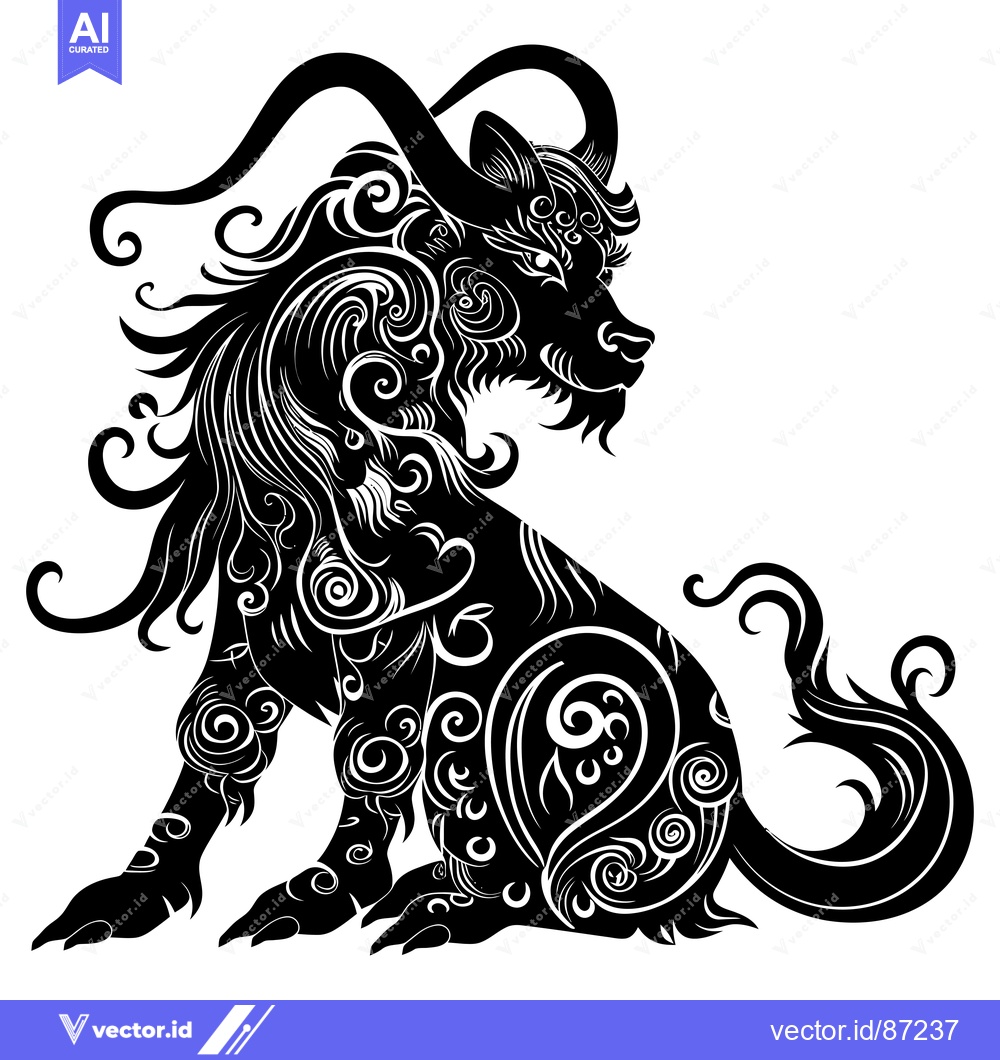 Premium Vector of Ornate Black and White Illustration of a Mythical Beast