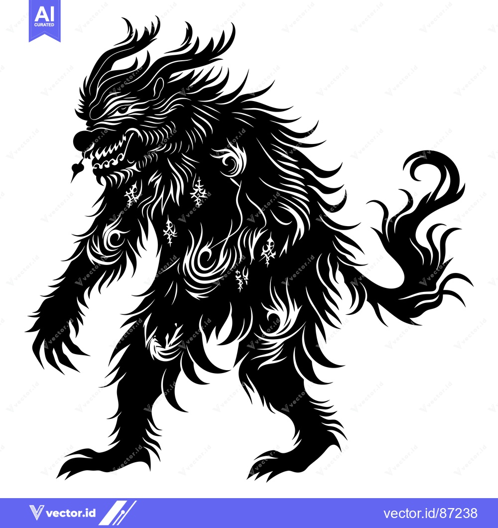Premium Vector dari Stylized Black and White Illustration of a Ferocious Beast with a Long