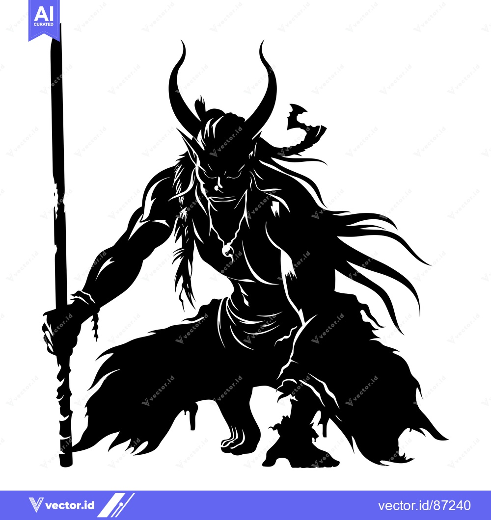 Premium Vector of Silhouette of a Demon Warrior Holding a Weapon