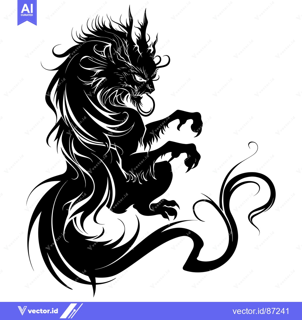 Premium Vector dari Black and White Stylized Dragon with Ferocious Expression